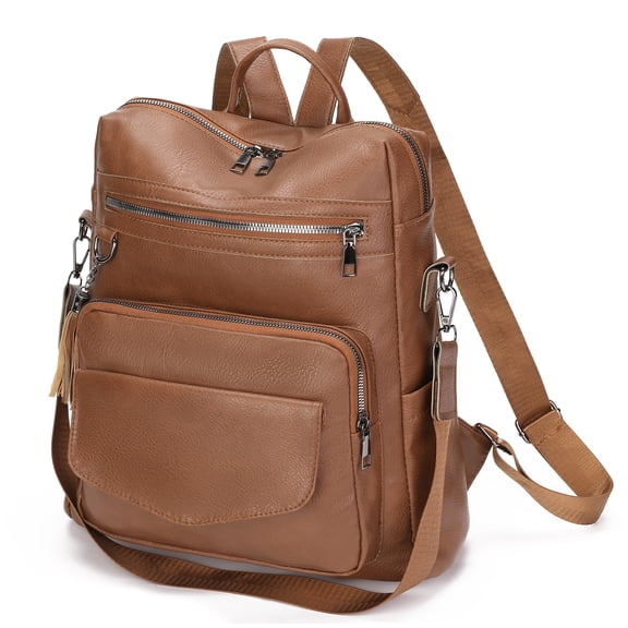 GOIACII Leather Laptop Backpack for Women 13 inch Work Backpack Fashion Travel Backpack Purse for Travel College Work