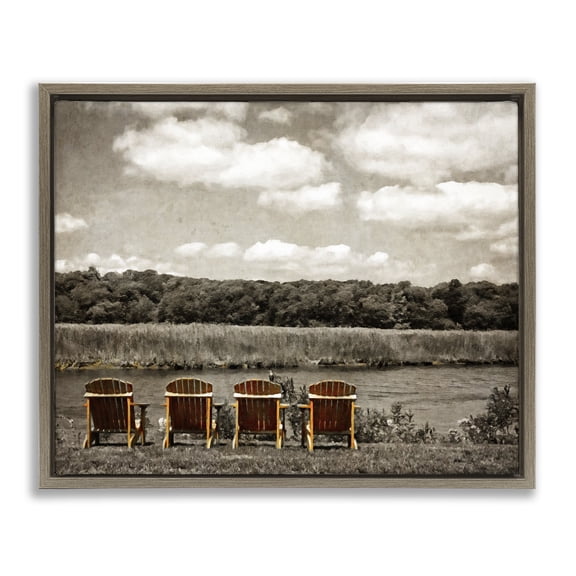 Stupell Industries Coastal Adirondacks Lake View Brown Floating Frame Canvas Art, 21 x 17, by Graffitee Studios