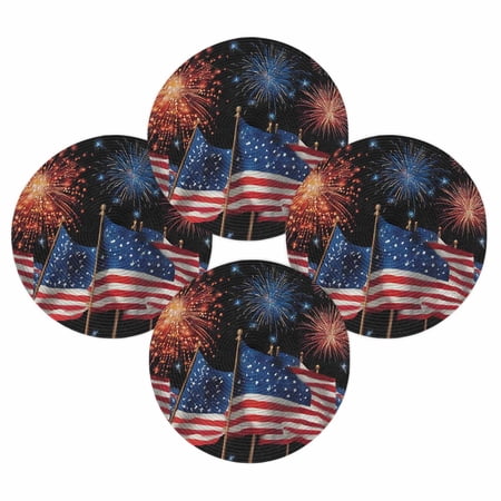 4th of July Round Placemats Set of 4 American Flag Place Mats Independence Day Woven Placemat Red White and Blue Fireworks Circle Braided Table Mat for Kitchen Dining Table Party Home Decor 15 Inch 4th of July Round Placemats Set of 4 American Flag Place Mats Independence Day Woven Placemat Red White and Blue Fireworks Circle Braided Table Mat for Kitchen Dining Table Party Home Decor 15 Inch