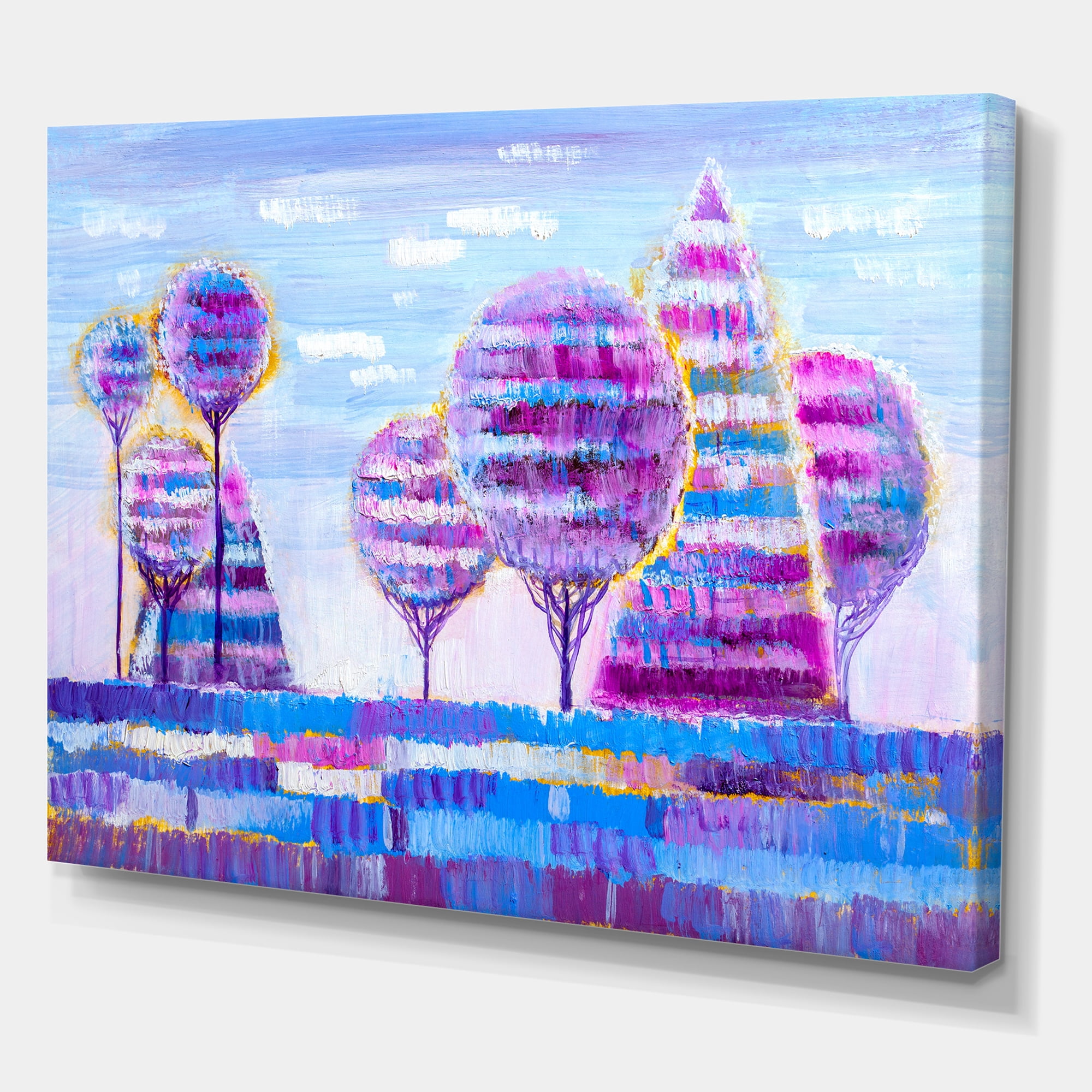 Designart ' Purple Coloured Tree Impression Landscape I ' Modern Canvas Wall Art Print