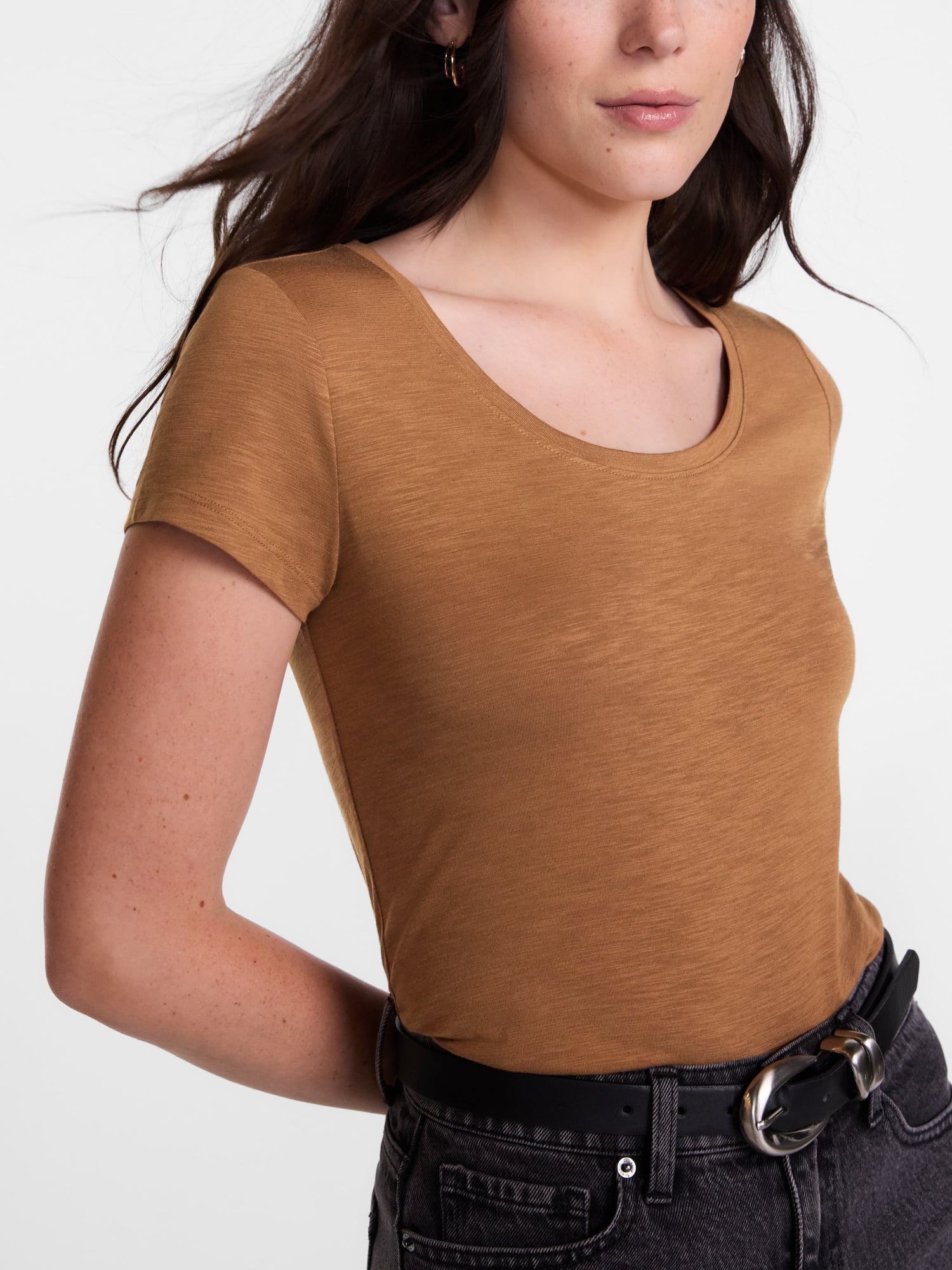 Scenario Women's Scoop Neck Tee with Cap Sleeves, Sizes XS-XXXL