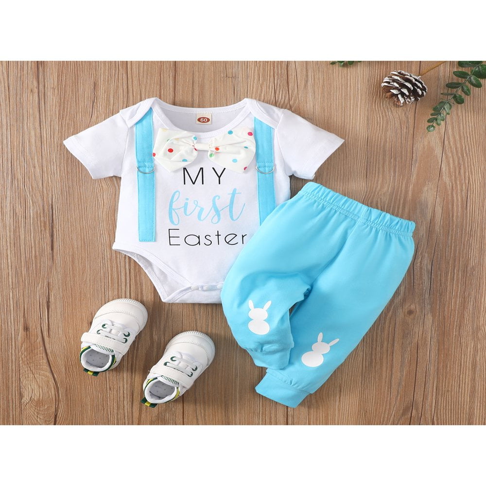 OUSITAID My First Easter Clothes Newborn Baby Boys Short Sleeve Bodysuit Tops Rabbit Pants 2pcs Outfits Set 6 12 Months Walmart
