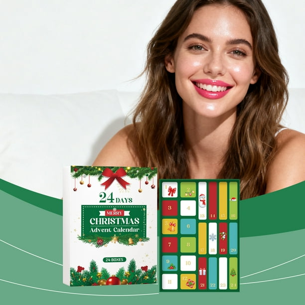 Calendario de Navidad con caja de regalo de maquillaje. Abre una caja cada día para descubrir sorpresas y expectativas para fin de año.