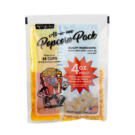 Nostalgia Popcorn Kit, 4 oz Popcorn Packs with Kernels Oil and Seasoning Salt, 16 Cups Per Batch, 24-Pack