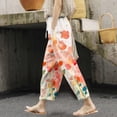 thumbnail image 2 of TRUBKH linen pants women flowy pants for women Floral Solid Long Palazzo Pants Elasticated Belt High Waisted Pocket Autumn Linen Print Pants Hiking Pants Cotton Palazzo Pants for Women Pink 2XL, 2 of 5