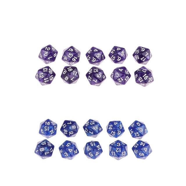 20 piezas de veinte caras D20 Die Table Toys Juguetes para mazmorras y dragones, azul y morado Baoblaze Lote de dados de 20 caras