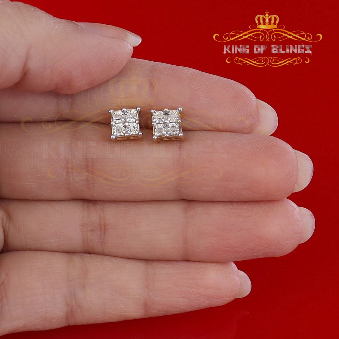 King of Bling's 0.10ct Diamond Stud Yellow 925 Sterling Silver Stud For Ladies Style Earrings