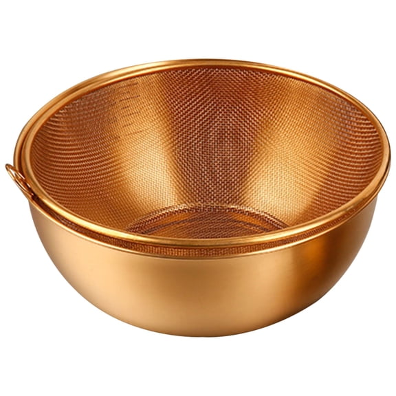 Stainless Steel Colander,Microporous Colander,Large Bowl for Kitchen,Rice Strainer with Salad,Deep Mixing Bowl for Pasta Straining,Fruit Washing,Vegetable Draining,Food Mixing,7.5 in,19cm Gold
