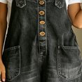 thumbnail image 4 of Morttic Women's Vintage Washed Denim Overalls – Casual Loose Wide Leg Jumpsuit with Pockets & Adjustable Straps Button Romper Black，L, 4 of 6