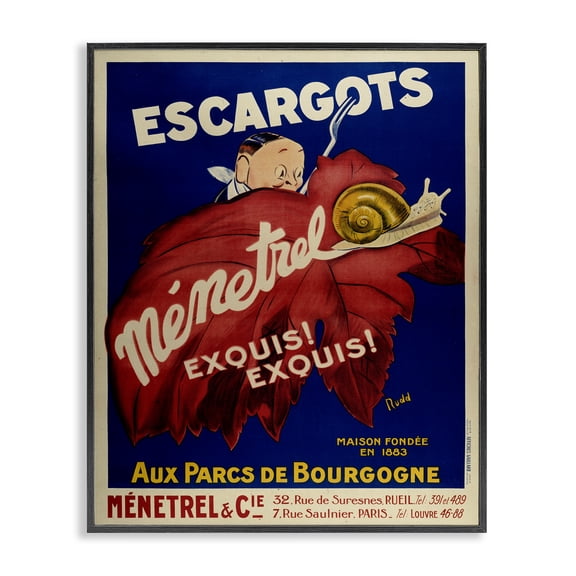 Stupell Industries Vintage Escargots Advertisement Food & Beverage Painting Black Framed Art Print Wall Art, 11 x 14