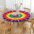 thumbnail image 3 of Rainbow Tie Dye Mandala Round Fitted Tablecloth with Elastic Edge,Dining Table Cover Waterproof,Outdoor Round Tablecloth for Camping,Dining,Indoor and Outdoor, 3 of 7
