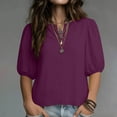 thumbnail image 2 of TARIENDY Summer Casual Shirts for Women Puff Sleeve Notch Neck T Shirt Loose Fit Solid Color Going Out Tops Trendy Outfits Purple XL, 2 of 7