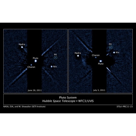 24"x36" Gallery Poster, pluto planet system with moons by hubble space telescope