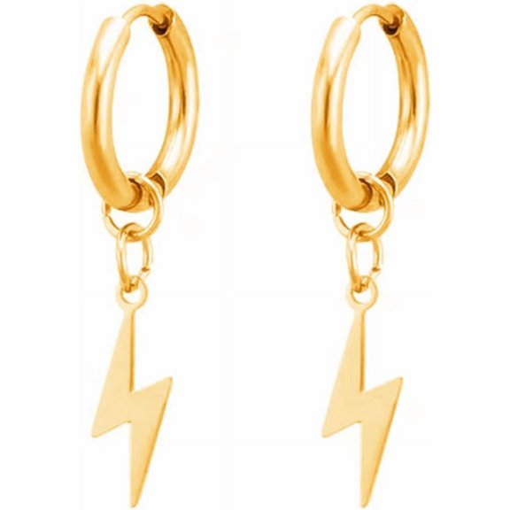 Lightning Bolt Small Huggie Hoop Earrings Stainless Steel Punk Personalized Black Flash Thunder Dangle Drop Earrings for Unisex Men Women Minimalist Goth Hip Hop 80s Party Fashion Jewelry Gifts