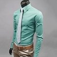 thumbnail image 3 of Ayyufe Men's Solid Candy Color Long Sleeve Slim Fit Dress Shirt Top Celadon, 3 of 3