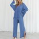 thumbnail image 5 of Pantalones Blusa de mujer Top Pantalones largos Estilo elegante Traje de vacaciones de pierna ancha (Azul L) Kuymtek Azul T L para Mujer, 5 of 7