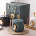 thumbnail image 4 of Bearachild Taza de agua de cerámica con diseño de perro de dibujos animados, decoración de animales, vaso de desayuno de avena con tapa y Juegos de servir café y té Blanco/Cabeza, 4 of 6