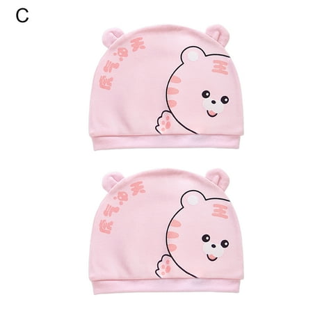 

YZdevelop 2Pcs Infant Hat Breathable All Matched Cotton Cartoon Comfortable Newborn Beanie Baby Accessories