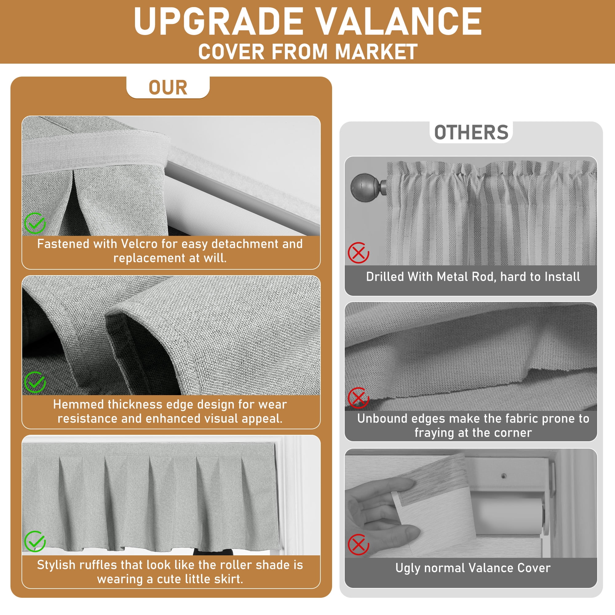 BERISSA No Drill Blinds for Indoor Windows, Blackout Roller Shade With Valance, Room Darkening Noise Reduction Thermal Insulation Roller Blinds for Office and Home,Easy to Install,46"W X 48"H,Gray