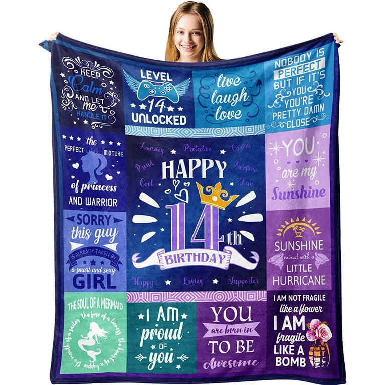  14 Year Old Girl Birthday Gifts,gifts for 14 Year Old  Girl/Boys,14th Birthday Decorations Gifts,14th Birthday Gift for Daughter  or Son Gifts for Teen Girls Blanket,Birthday party decorations 60 X 50 