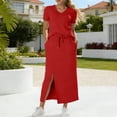 thumbnail image 2 of Bovxnpu Women Skirt Set Casual Office Outfits 2 Piece V Neck Short Sleeve Top High Waisted Slit Skirts, 2 of 8