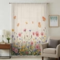 thumbnail image 2 of Watercolor Flowers Semi Sheer Curtains Drapes for Living Room,Bedroom,French Doors Window 96 Inches Long,Spring Daisy Floral Butterflly Beige Rod Pocket Chiffon Curtain Drapery Voile Draperies Panel, 2 of 8