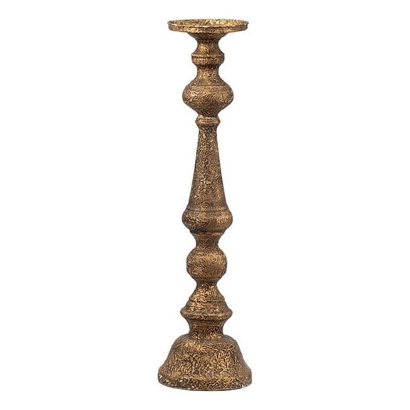 Benjara Mia 24" Pillar Candle Holder- Antique Brass Metal- Turned Pedestal