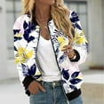 thumbnail image 6 of Womens Full Zip Bomber Jackets with Pockets Floral Print Long Sleeve Casual Fall Coat Outerwear Lightweight (M, White), 6 of 7