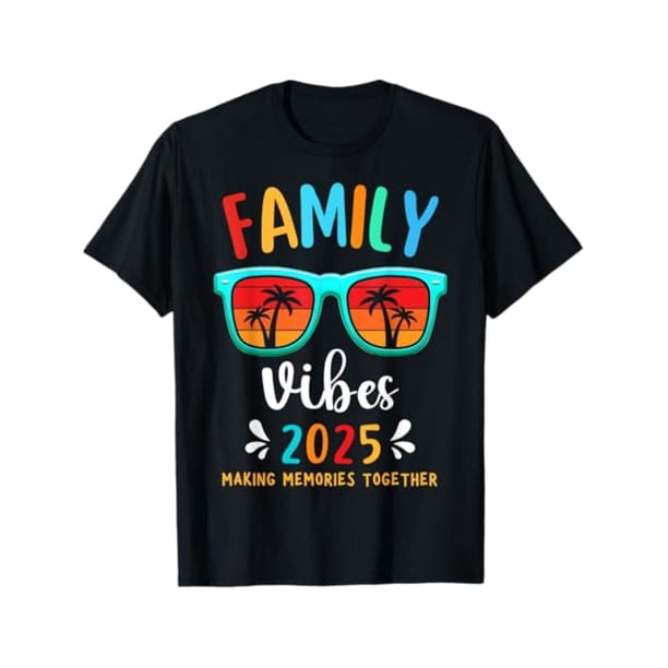 Camiseta a juego Reunión Familiar 2025 - Creando Recuerdos Juntos Camiseta de niña 100 % algodón de corte relajado con estampado gráfico tropical vibrante, lavable a máquina Top informal de verano p