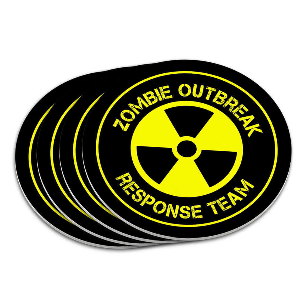 Zombie Outbreak Response Team Skull Yellow Circle Low Profile Cork Coaster Set