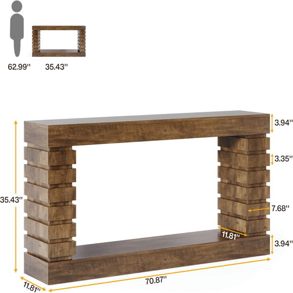 Industrial Multifunctional Accent Console Table - Vintage Brown 2-Tier Storage Shelves, Compact Narrow Design for Entryway, Hallway, Living Room