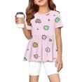 thumbnail image 2 of IYYVV 2-Piece Girls' Outfit Breathable Ruffle Top and Biker Short Summer Printed Matching Set Loose Lightweight Lounge Sets Pink 110, 2 of 7