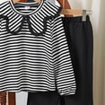 thumbnail image 5 of Owordtank Girls Trendy Casual Sweatsuit: 2-Piece Striped Print Collar Pullover Sweatshirt & Flare Pants, Fall Winter School & Play Outfit, 5 of 5