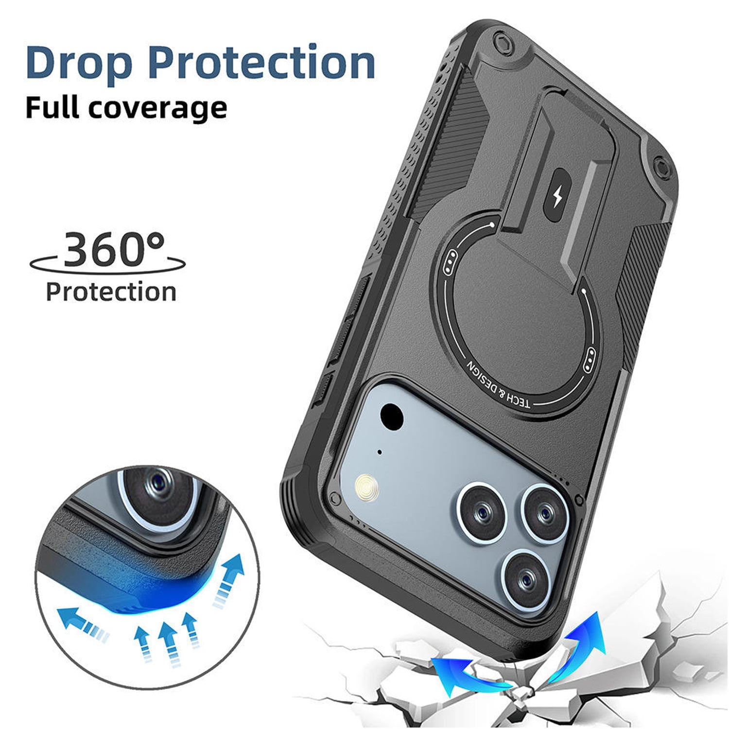 MagSafe-Ready Shockproof Case with Built-In Stand for iPhone 17 Pro - Black