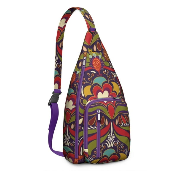 Vintage Paisley Sling Backpack – Boho Ethnic Crossbody Bag with Colorful Ornamental Pattern for Travel, Hiking & Everyday Wear