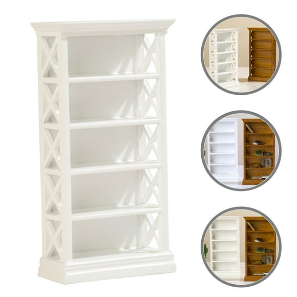 WASHWEPE White Wooden Miniature Bookshelf for Decoration Use with High Simulation Effect 3.5 x 2.5 x 6 Inches