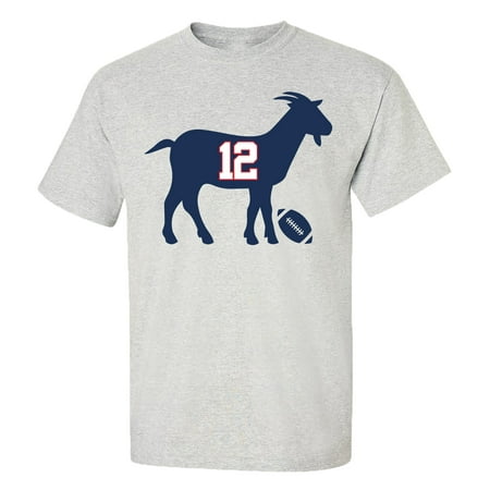 Adult Unisex Short - Patriots #12 G.O.A.T. Adult Unisex Short Sleeve T-Shirt-Sports Gray-XXL