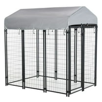 SAZYY 6'x4'x6' Large Dog Kennel Outdoor, Heavy Duty Metal Kennel with UV-Resistant Cloth Roof & Secure Lock, Black