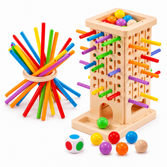 ZIOBLW 3-in-1 Stick Pulling Game for Kids, Multiplayer Interactive Board Game with Color Matching & Pick-Up Sticks, Family Party Tabletop Toy for Boys Girls, Birthday Holiday Gift, 2-4 Players