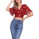 thumbnail image 1 of INSPIRAR CHIC Blusas Cortas de Manga Corta con Cuello en V de Verano con Estampado Floral XS Rojo, 1 of 6