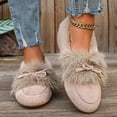 thumbnail image 2 of Rokment Womens Winter Snow Boots Fashion Bow Suede Fuzzy Slip on Ballet Flat Dress Walking Loafers Cozy Ankle Booties for Bride Wedding White Size 6, 2 of 7