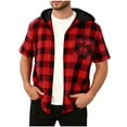 thumbnail image 4 of Mens Flannel Hoodie Shirt Casual Button Down Plaid Jacket Shirts Stylish Short Sleeve Shirts with Pockets, 4 of 5