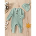 thumbnail image 2 of Cenuakty Toddler Newborn Outfit Adorable Solid Color Long Sleeve Round Neck Jumpsuit and Hat Set, 2 of 6
