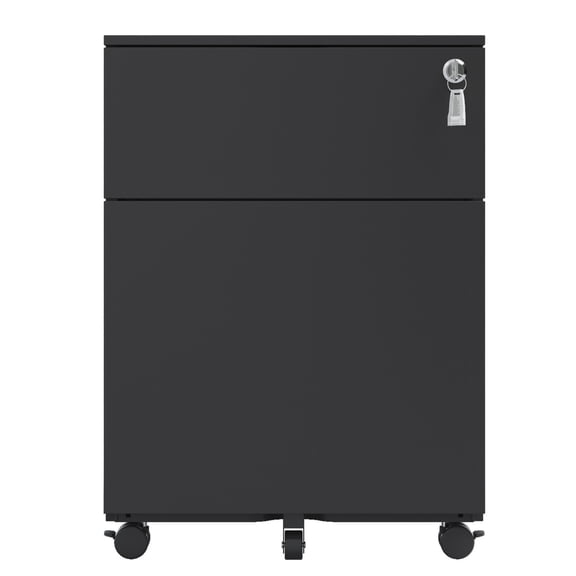 2 Drawer Mobile File Cabinet with Lock Steel File Cabinet for Legal/Letter/A4/F4 Size, Fully Assembled except for Wheels, Home/ Office Design, Black