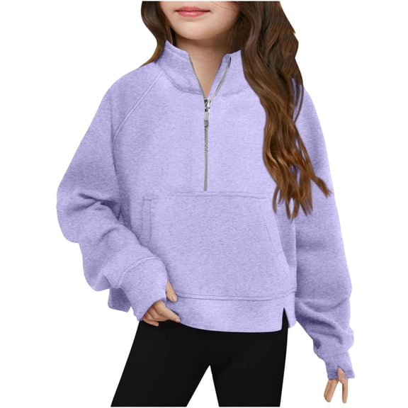 Girls Half Zip Pullover Casual Long Sleeve Preppy Sweatshirt 2026 Trendy Spring Clothes with Thumb Hole