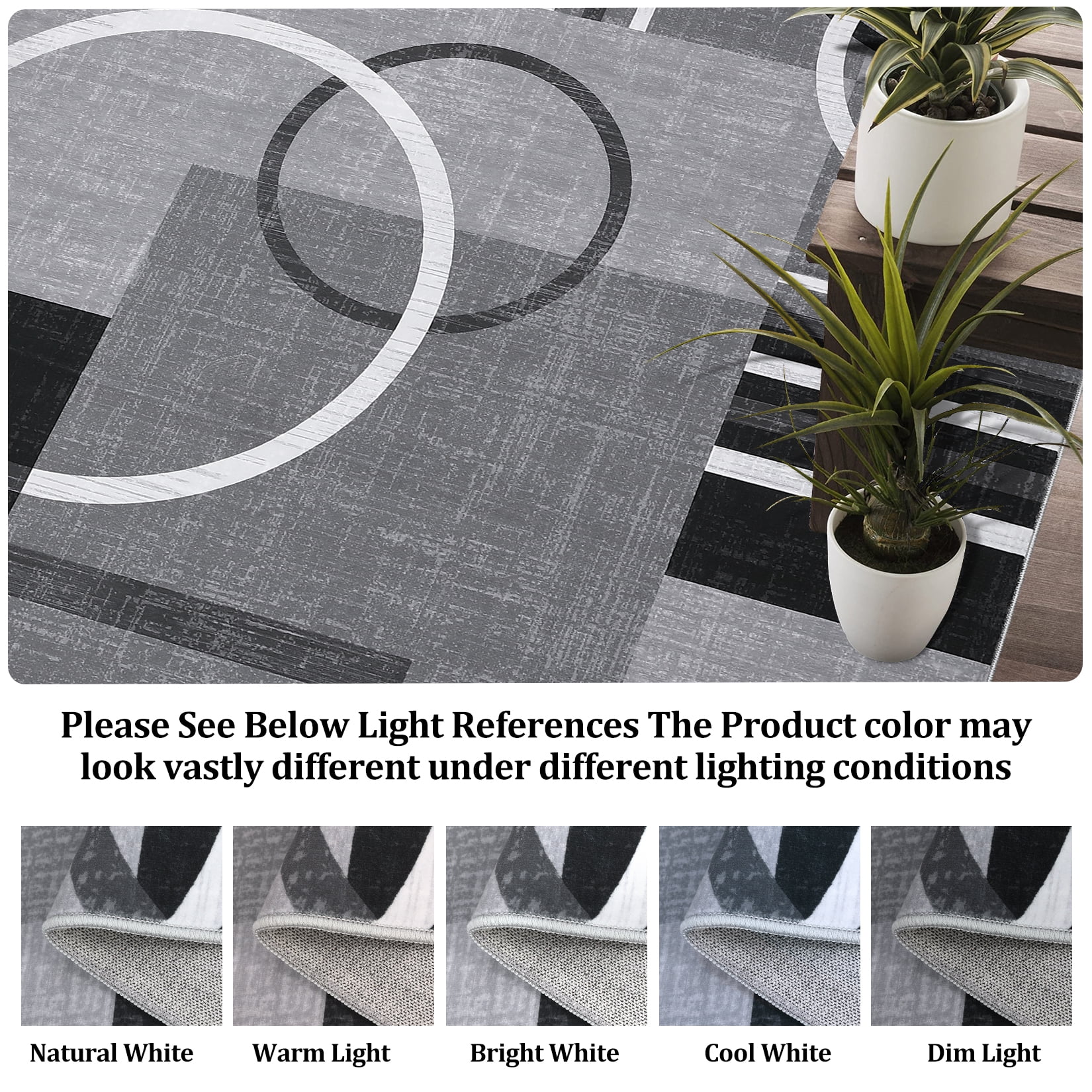 Modern Washable Area Rugs, Contemporary Geometric Circles Carpet with Non-Slip Backing
