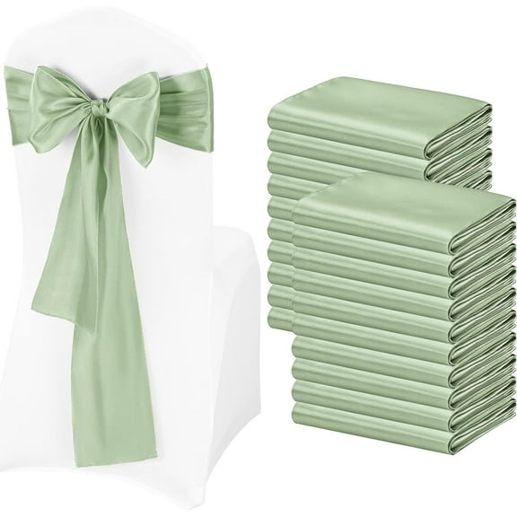 50Pcs Satin Chair Sashes Ties, Sage Green Satin Chair Sashes Bows Chair Cover Back Tie Supplies for Wedding Reception Events Banquets Party, Hotel Event, Chairs Decoration Sage Green 50Pcs