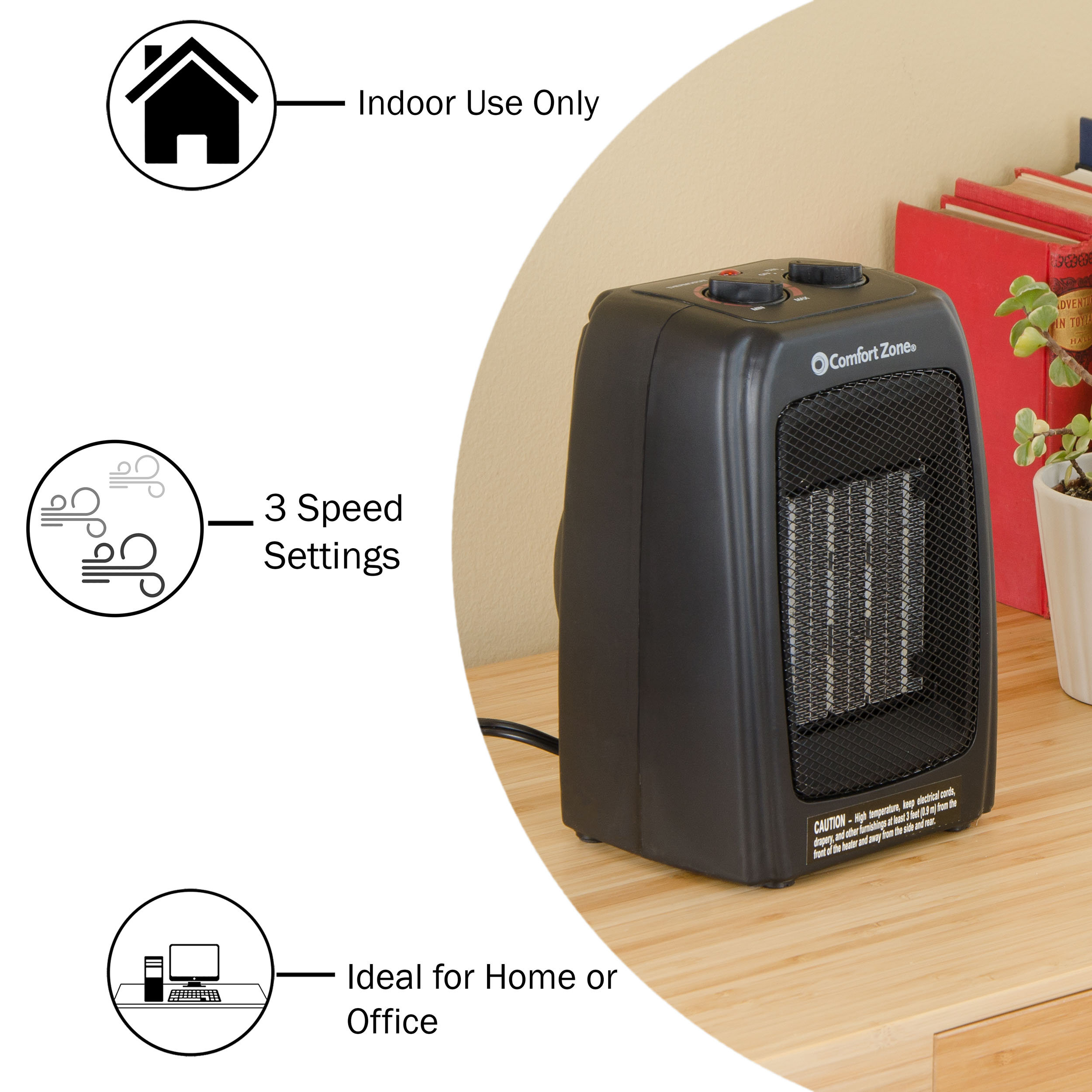 Comfort Zone CZ442 Ceramic Electric Portable Heater, Black - Walmart.com
