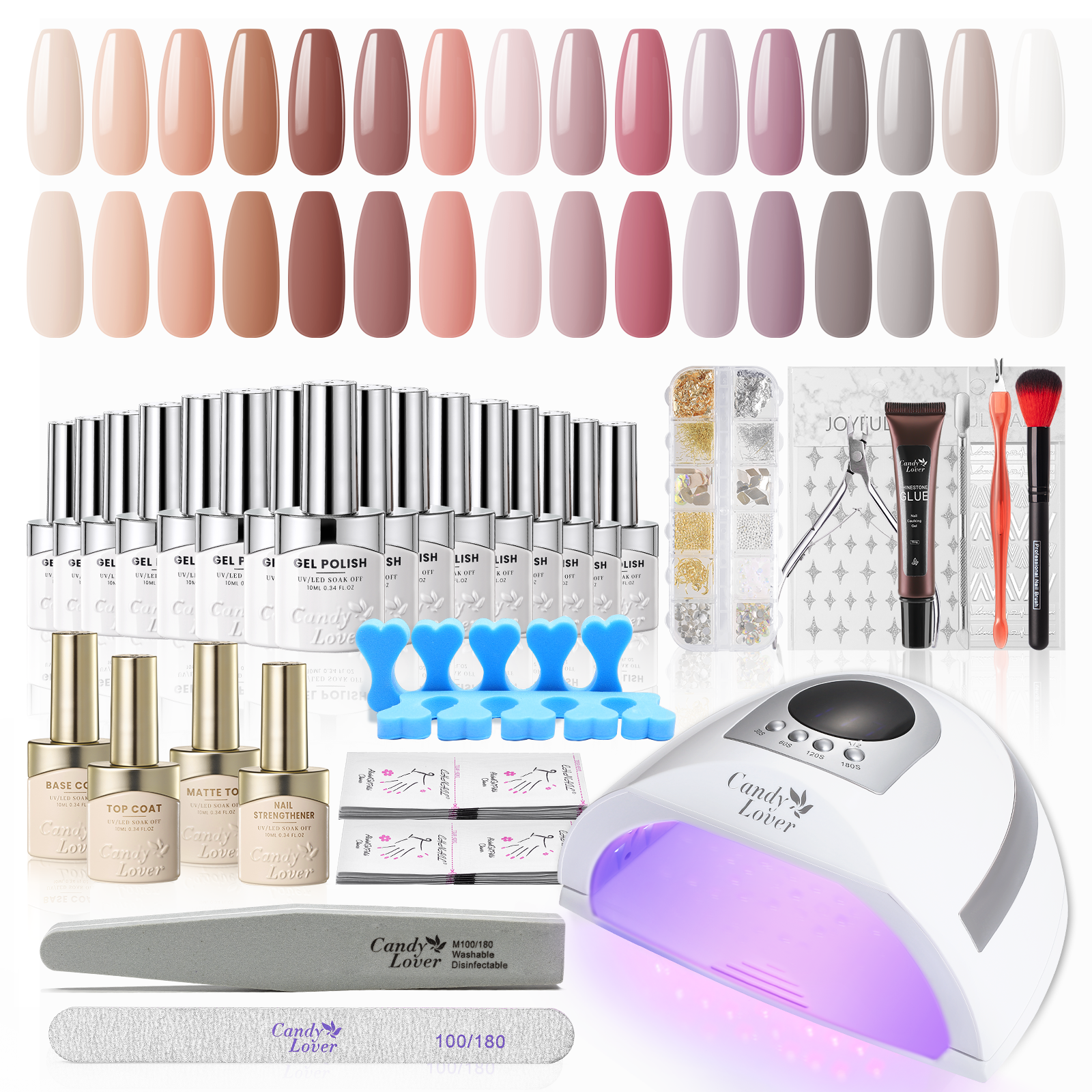 Candy Lover Gel Nail Kit with 132W UV Lamp, 16 Colors