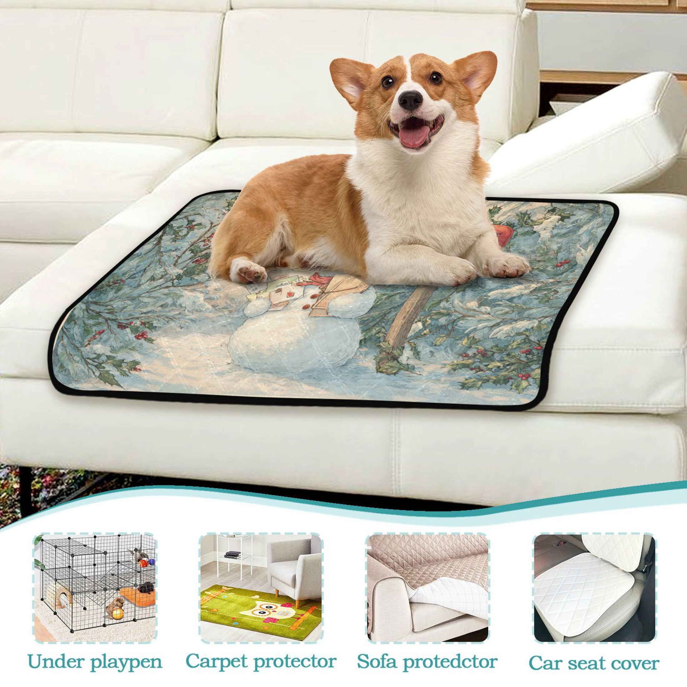 Qxltty Snowman Postman Cat litter Pads Pet Set of 2 Diaper Mats Center Anti-leakage Layer Absorbent Soft and Comfortable